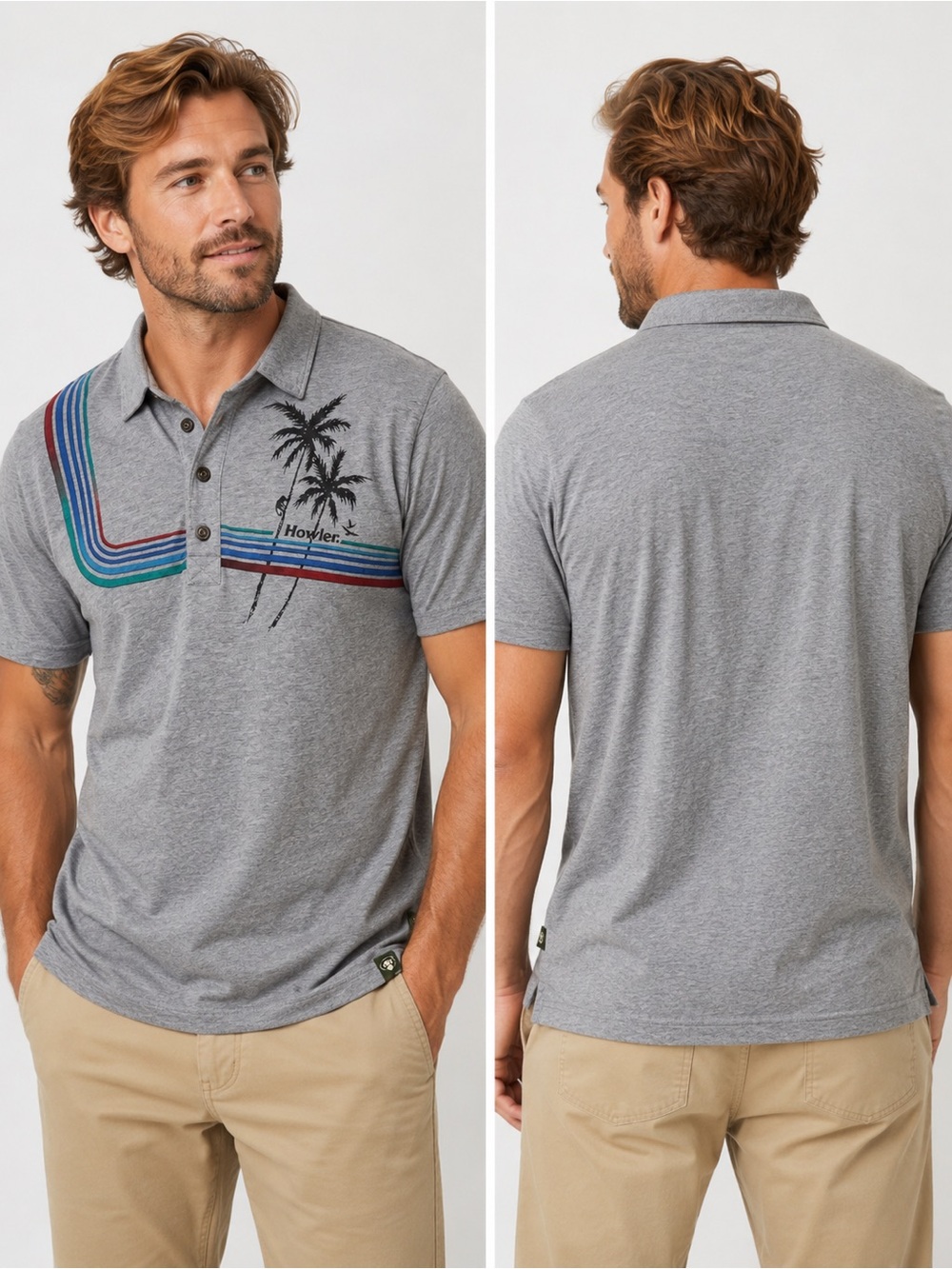 Howler Brothers Rookery Polo Shirt Gray Heather Graphic Men’s Medium EUC